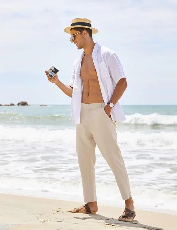 COOFANDY Men's Lightweight Cotton Linen Pants - Slim Fit