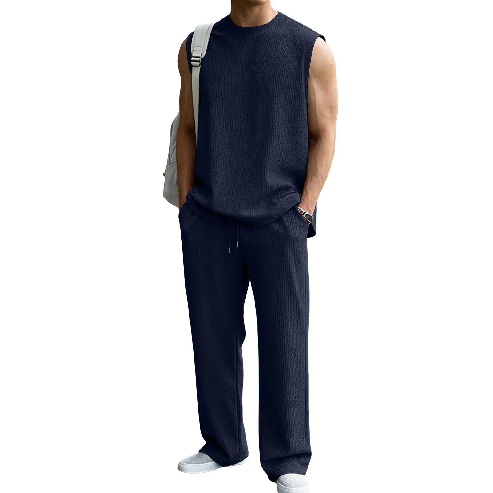 JMIERR Men's 2 Piece Rib Knit Sweatsuit for Summer Vacation